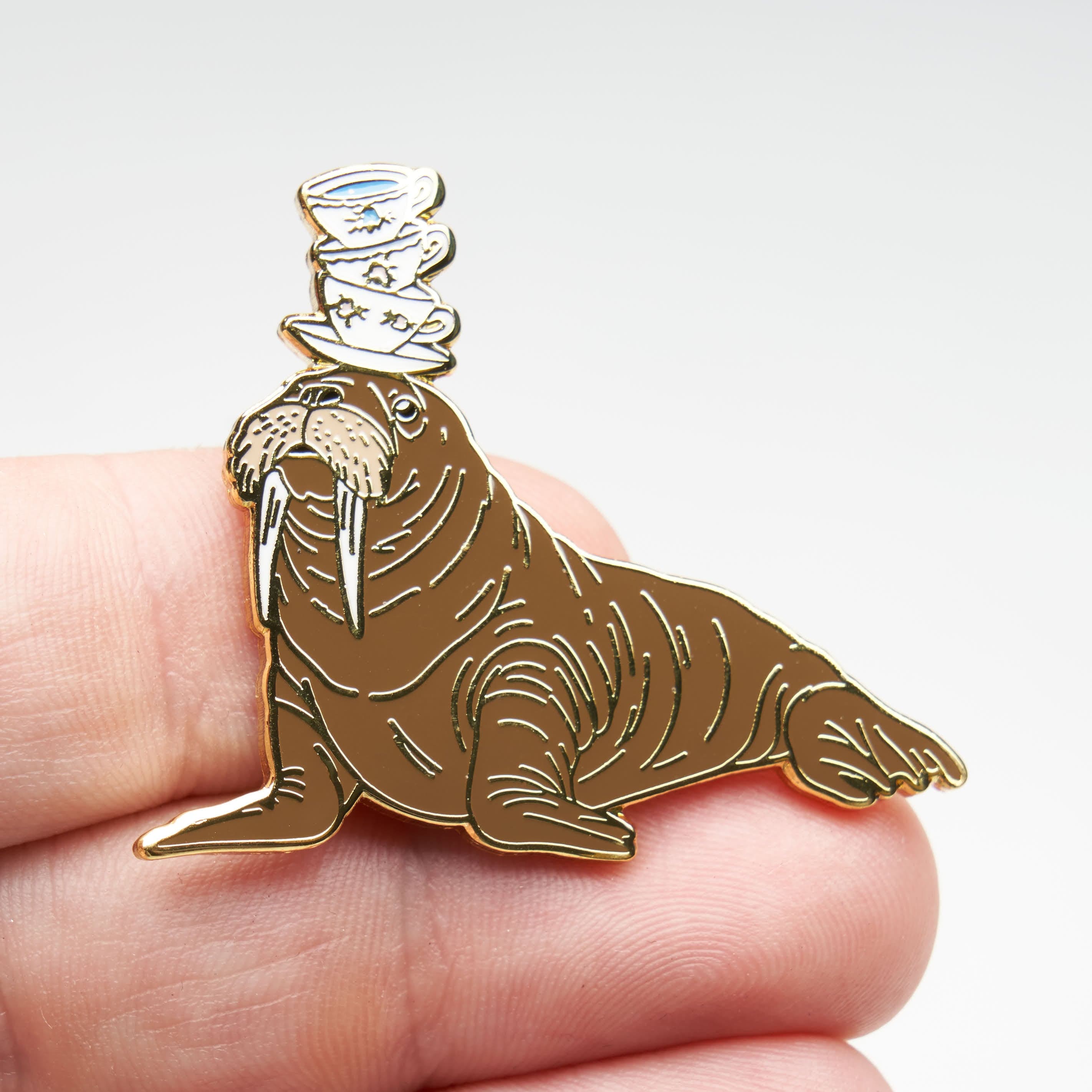 Walrus Balancing Teacups Pin - Image 2